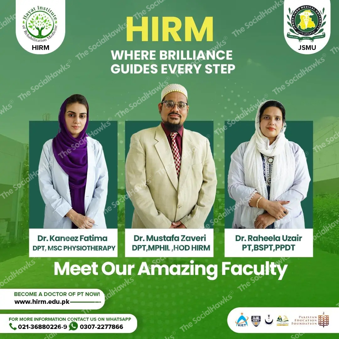 HIRM faculty introduction post showing three DPT professors in white coats